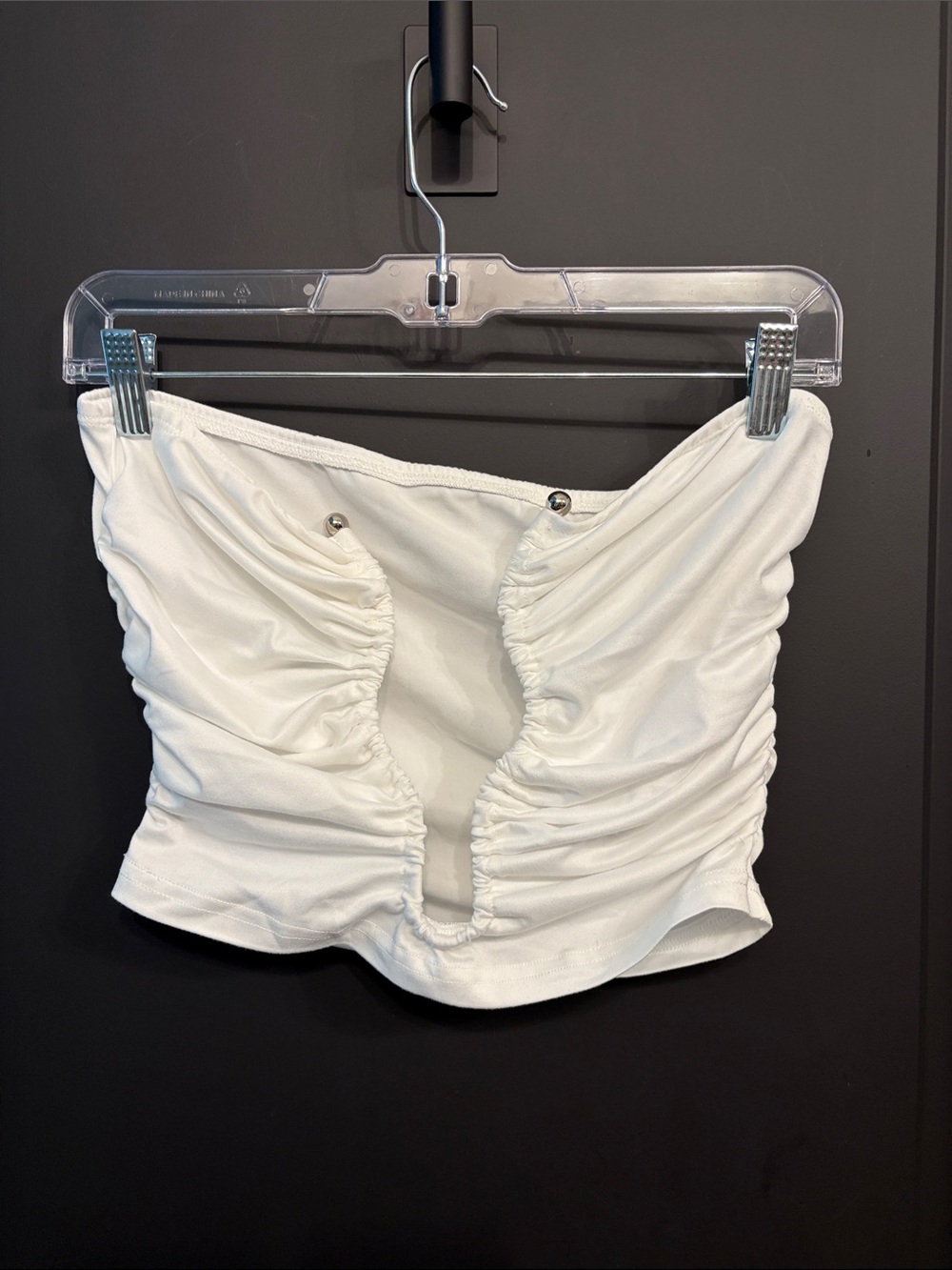 SHEIN White Ruched Cutout Strapless Crop Top
